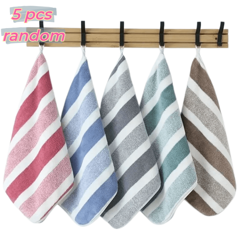TEMU Lot de 5 serviettes carrées rayées, 30 X 30 cm (11.8 X 11.8 pouces), couleurs aléatoires, serviettes douces à séchage rapide, absorbantes,