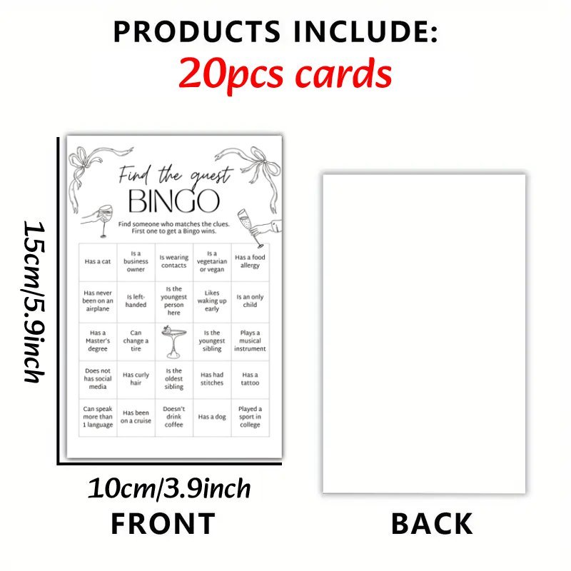 TEMU 20 cartes de bingo "Trouvez ", cartes de jeu en papier durables, jeu de société captivant pour adultes, famille et amis, pour diverses occasions