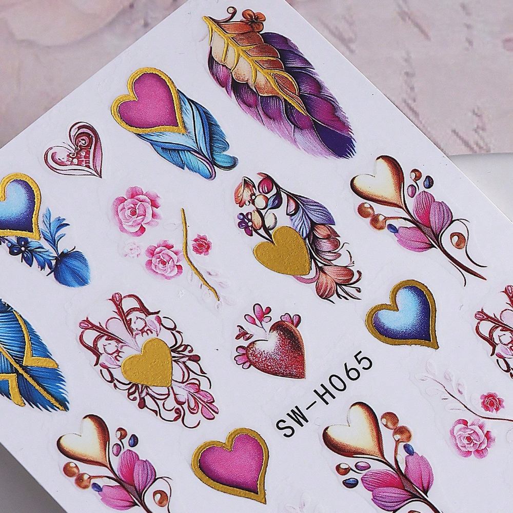 1 Sheet Bohemian Bronze Feather & Nail Stickers - Self-adhesive Glossy Pet Single-use Decals Suitable For Acrylic Nails, Wedding, Valentine' Day, Nail Art - Theme Application
