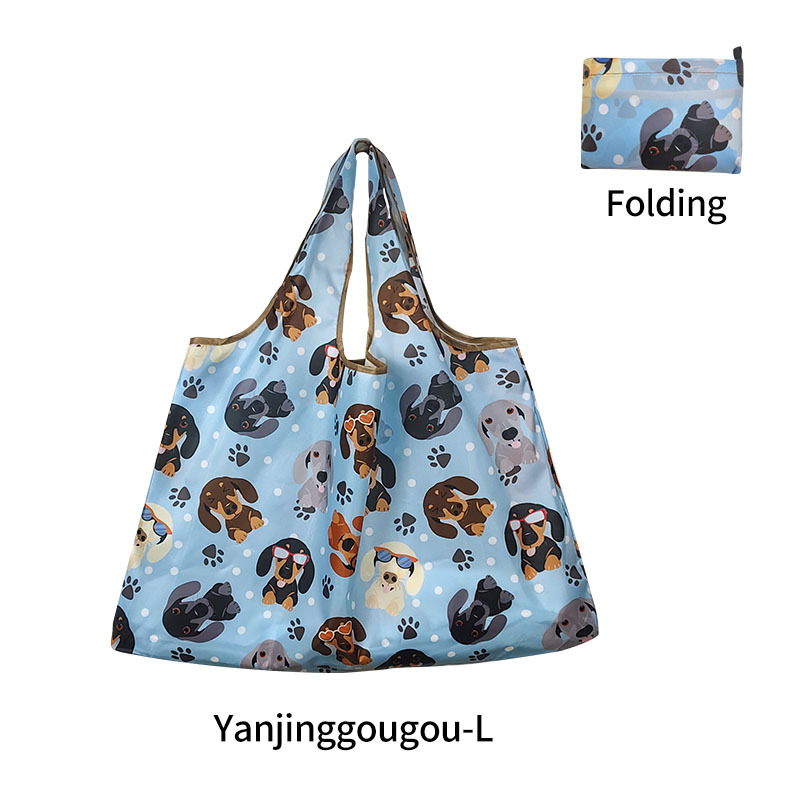 TEMU Large Capacity Foldable Tote Bag With Cute Dachshund Print - Lightweight Oxford Cloth Square Shopping Bag For Women, Holiday Gift For Halloween, Christmas, Mother’s Day &