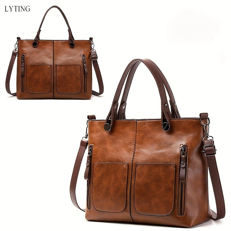 

Stylish Women' Tote Bag, Shoulder Messenger Bag, Chic Handbag In Solid Brown.