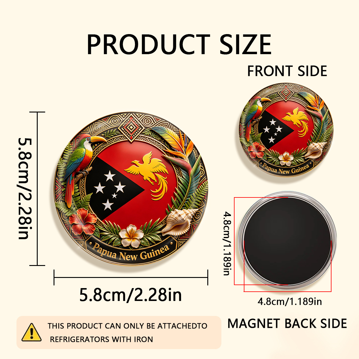 TEMU 1pc 2d Flat New Guinea Durable Round Fridge Magnet, Suitable For To Refrigerators, Whiteboards, Handicrafts, Photos, Stickers, Postcards, Tools,