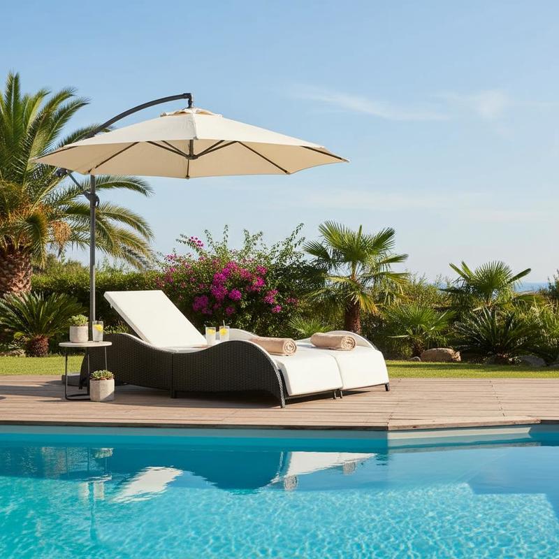 Image of Double Garden Lounger For Couples, 200x120cm, For Outdoor Use, Polyrattan Weave, Cushion Set, Black, , Comfortable Reclining Position, Relaxation, Backrest, Headrest, Garden Furniture, Assembly Kit