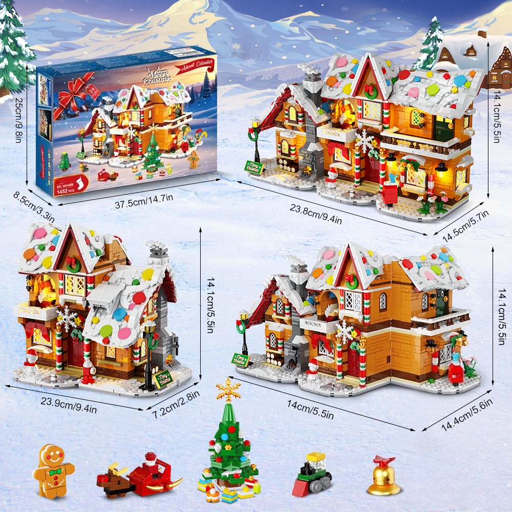 Image of 1452pcs 2026 Advent Calendar Gingerbread House 3.6mm Mini Blocks, 24-day Countdown 3-style Christmas Village Set With Tree, Holiday Gift