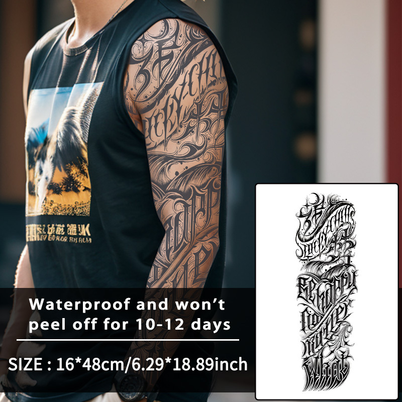 1pc Gothic Style Waterproof Temporary Tattoo Sleeve, Long-Lasting 10-12 Days, Semi-Permanent Non-Reflective Fake Tattoo Sticker for Men and Women, Paper Material