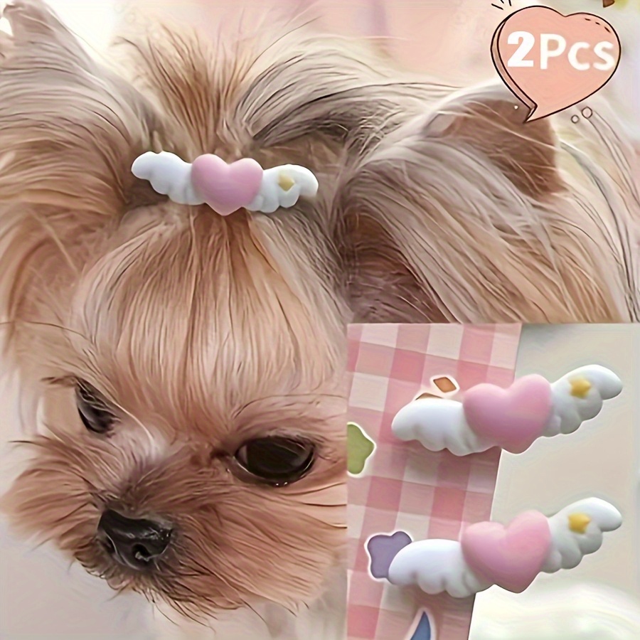 TEMU Set Of 2 Adorable Heart-shaped Clips For Pets - Soft On Fur, In Pink And Peach, Perfect For Dog Grooming