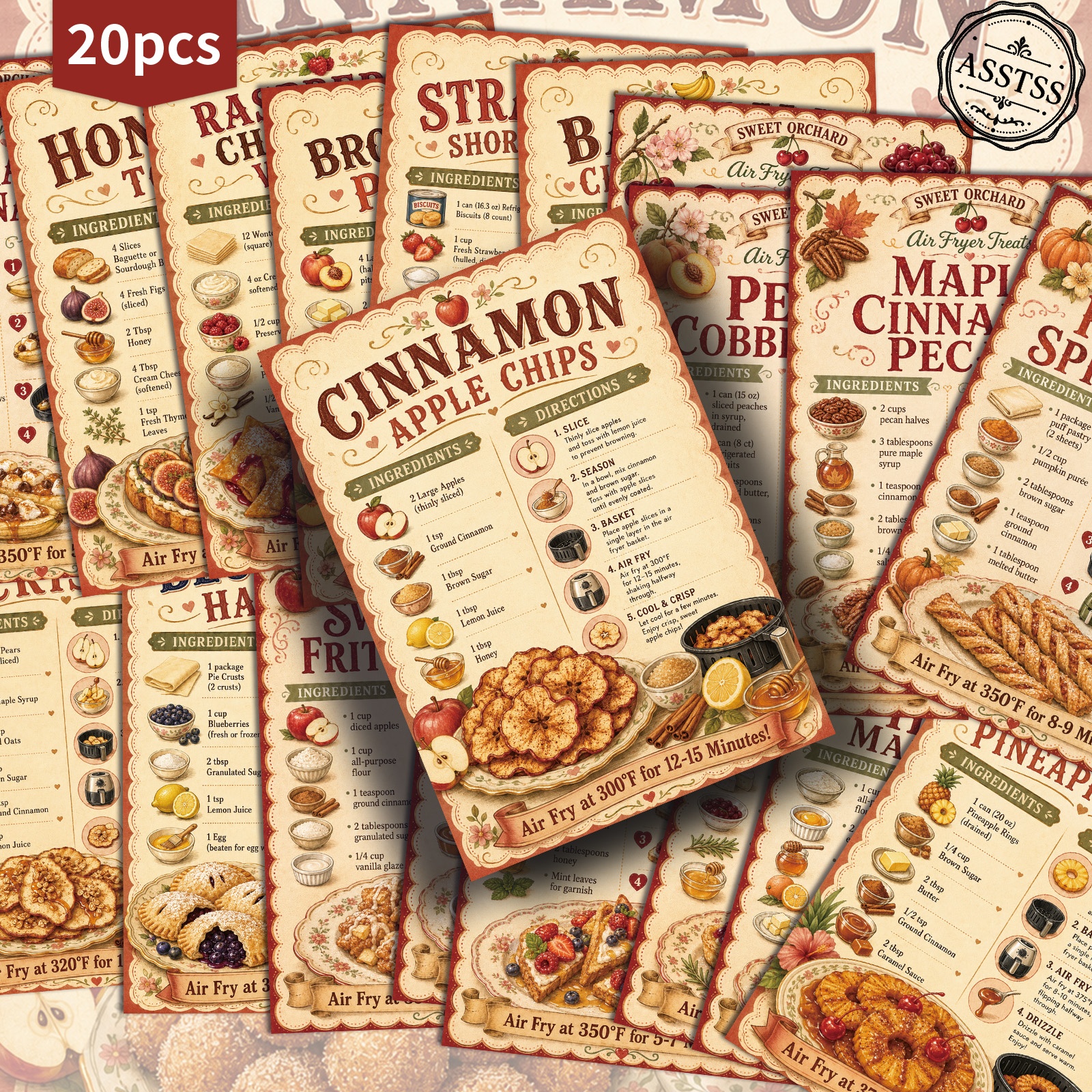 TEMU 20-pack Asstss Vintage Sweet Air Fryer Treats Postcards - 4x6 Inches Retro Junk Journal Supplies, Classic Pinup Illustrations Collectible