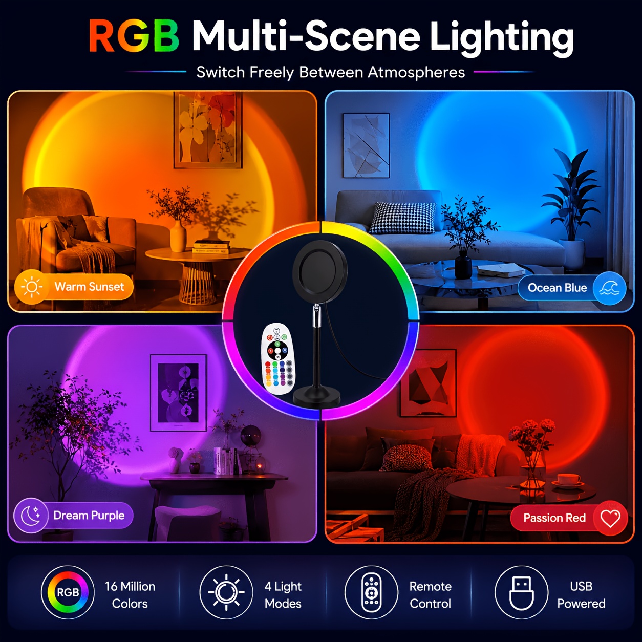 Sunset Projection Light with 16 Colors and 4 Lighting Modes