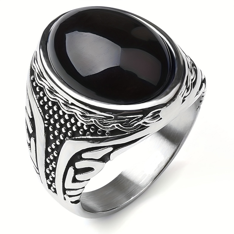 E-shop Modischer schwarzer Ring mit breiter Öse für Damen Herren Party Freizeit Retro Ring Schmuck