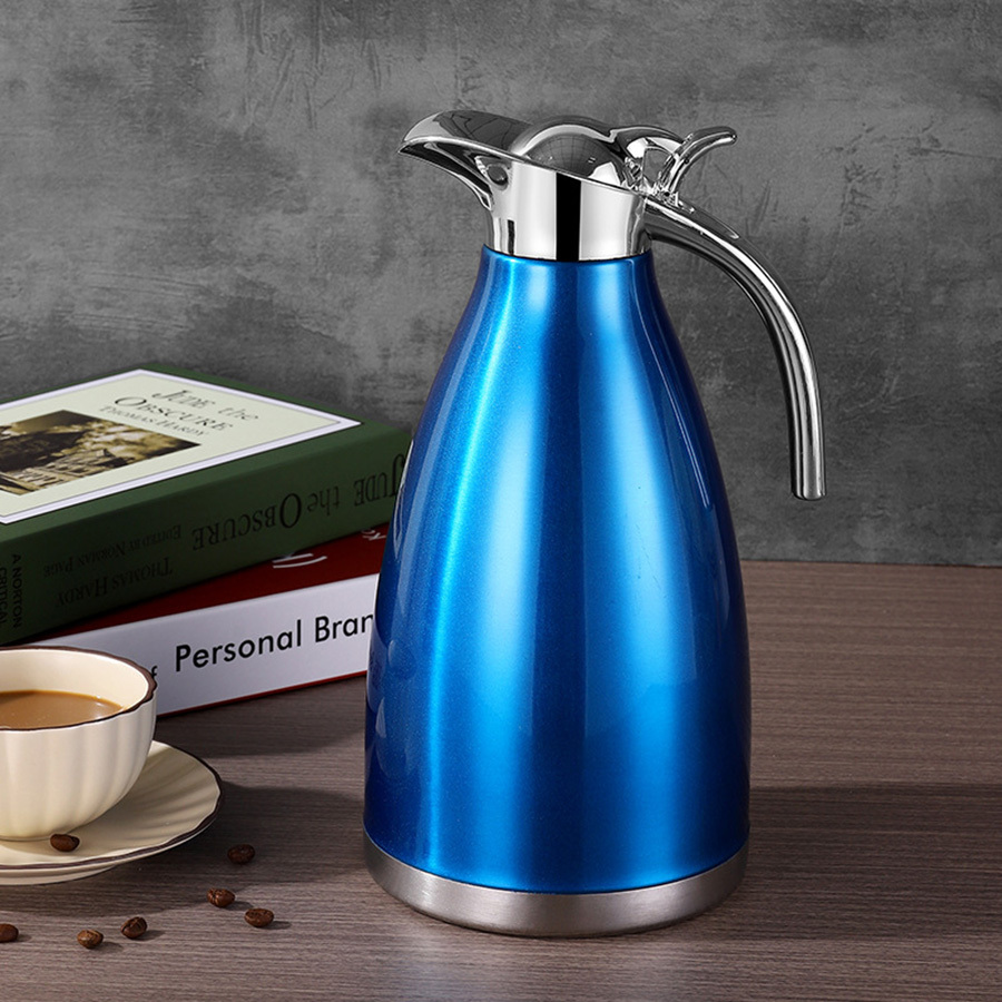 Carafe Isotherme Café 2L – Acier Inox 304, Isolation Vide – Bouton Poussoir, Poignée Zinc – 4 Couleurs Au Choix