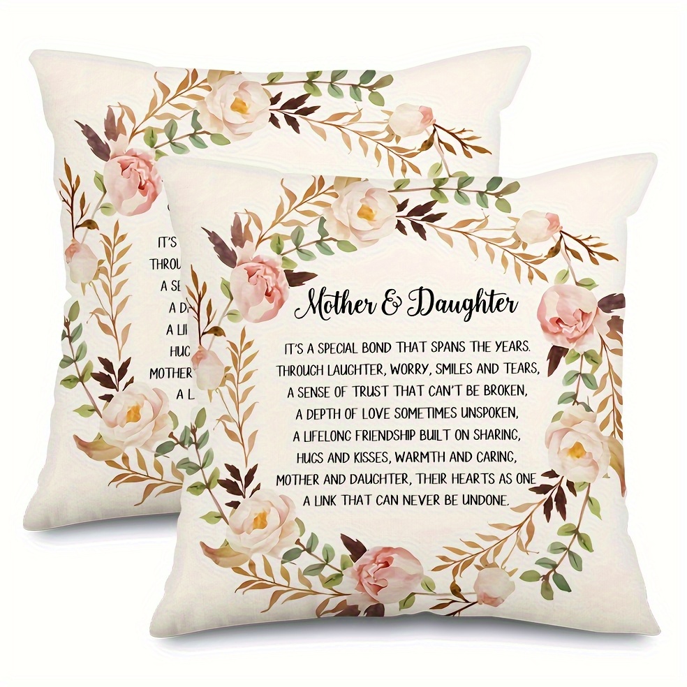 TEMU 2pièces Housses de Coussin de Lettre Florale de Fête Des Mères - Housses de Coussin Décoratives En Polyester Minimalistes Avec Fermeture À