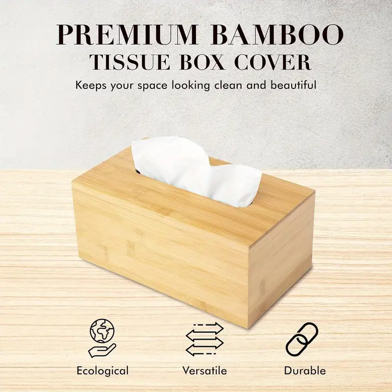 design tissue box holder modern minimalist and durable wooden tissue box with sliding bottom easy refill bamboo tissue box cover fits 184 count box rectangular pack of 2 Product details 0