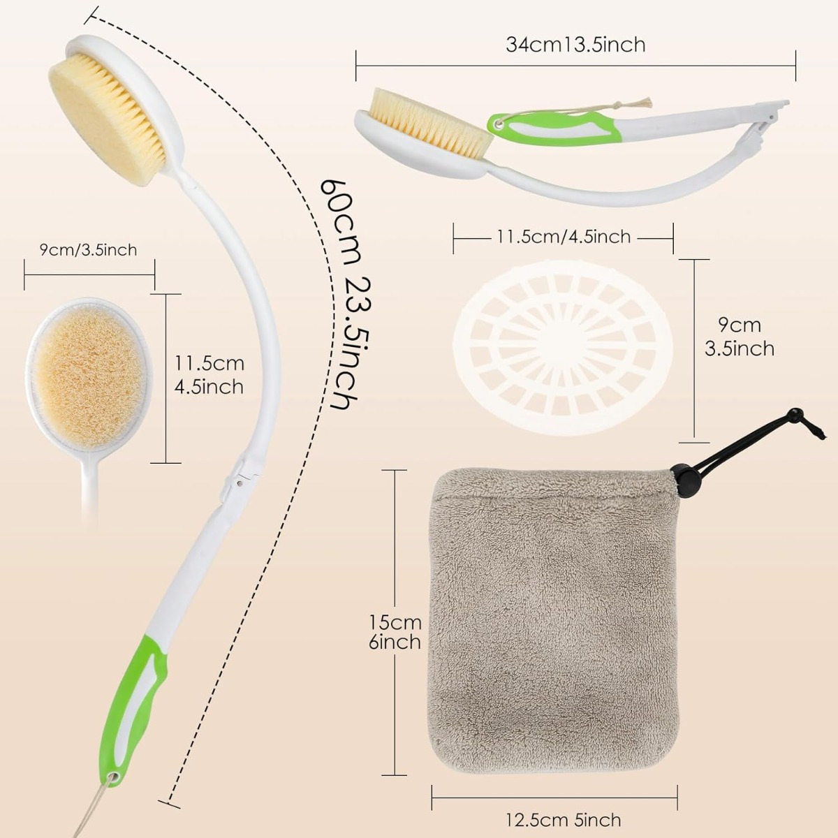 flexible long handle back brush shower scrubber for   cream application foldable bath brush for elderly men women unscented no battery required Product details 1
