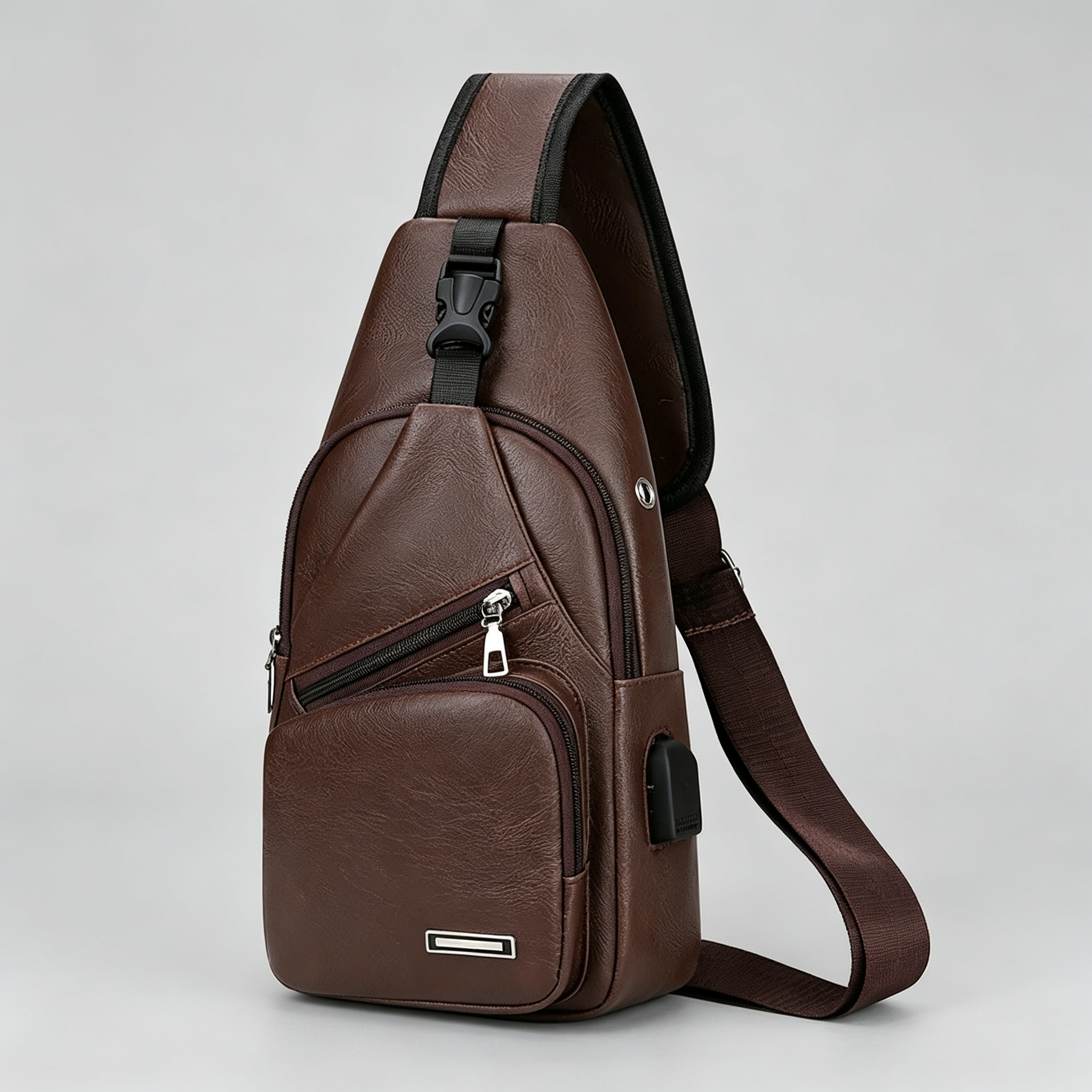 Sac Bandoulière Homme Rétro — Multi-Compartiments Cuir Sac de poitrine rétro décontracté multifonctionnel pour homme, grande capacité et plusieurs compartiments, convient pour les trajets quotidiens et les voyages, fermeture à glissière, design aux couleurs contrastées, sac bandoulière, sac de loisirs en plein air, choix idéal pour un cadeau