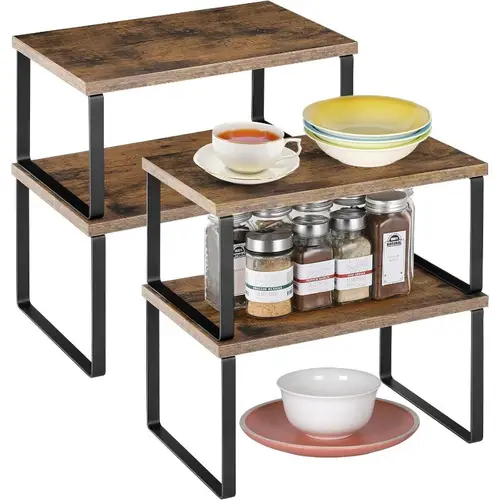 4pcs kitchen cabinet shelf organizers wooden counter top organizer racks for kitchen cabinet multipurpose pantry spice rack stackable expandable storage