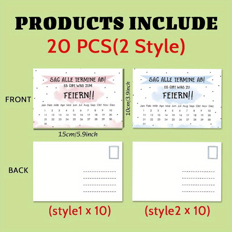 TEMU 20 Stück Geburtstags-Einladungskarten - 2 Designs, Cartoon-Kalender-Design mit "Alle Termine abbrechen!" Nachricht, Personalisierbare deutsche
