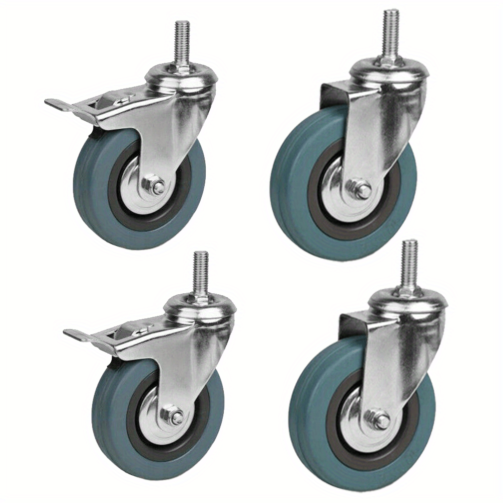 Image of 4 Sets Of Heavy Duty 2-inch Locking Caster Wheels With Brakes - 360 Degree Swivel Rubber Casters For Office Furniture, Safe For , Silent Casters