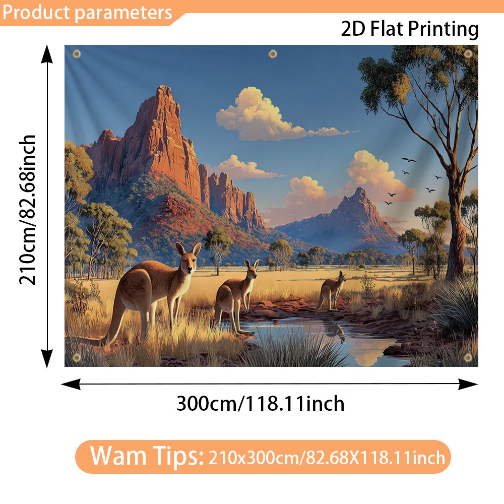 TEMU Outdoor Sunshade - Rv Camping Canopy With Australian In Outback Pattern, Windproof Portable Sun Shade For Road , High-quality Polyester Sunblock
