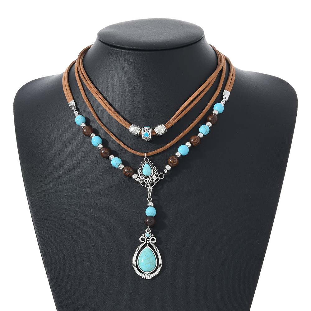 TEMU Women' Bohemian Multi-strand Rope Necklace With Pendant - Layered Choker Suitable For Mardi Gras, & Casual Attire, Retro Ethnic Jewelry Gift For