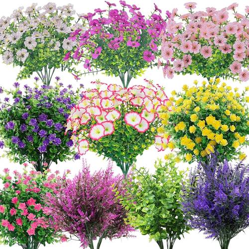 50 bundles outdoor artificial flowers lavender camellia grass eucalyptus leaves and more uv resistant realistic flowers no fading wedding party