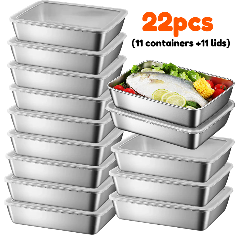 Image of 22pcs Fresh-keeping Box With Lid, Stainless Steel, Kitchen Organization And Storage, Suitable For Fruits Vegetables And Meats, Refrigerator Preservation, Food