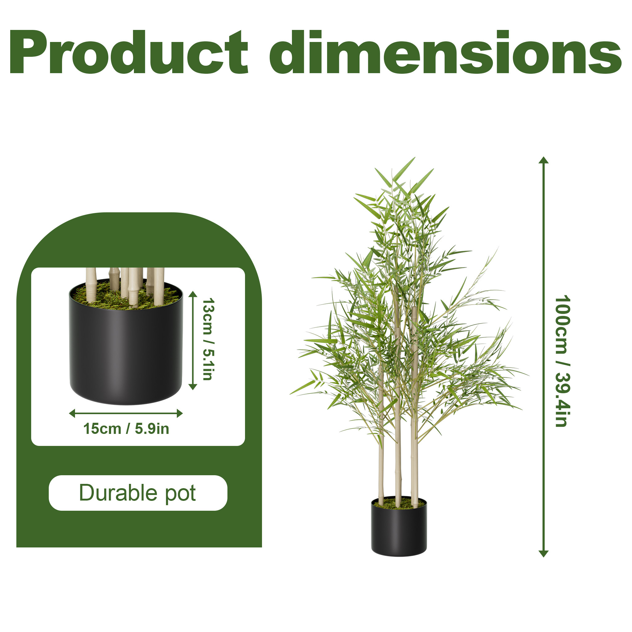Image of Artificial Trees Artificial Bamboo 100/120/150cm, Realistic With Natural Wood Trunk Living Room Decoration Garden Decoration With Flower Pot
