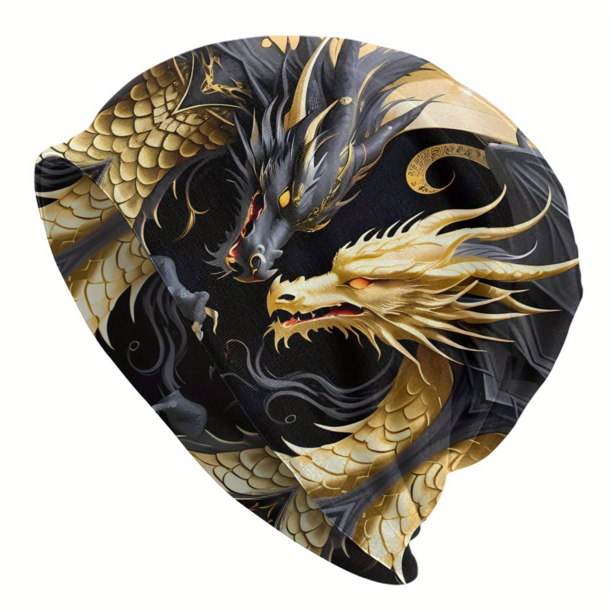TEMU 【商品名】ドラゴン神 春秋 ソフトハット ボンネット スポーツ プルオーバー 通気性 フィットネス ターバン 暖かい ランニング 2Dプリントデザイン