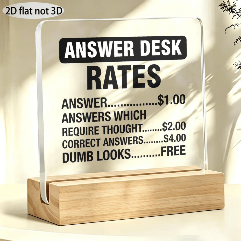 TEMU 2d Flat, Answer Desk Rate Humorous Text, Acrylic Desktop Ornament, Office Desk & , Holiday Gift For And Colleagues, Christmas Gift, Paperweight,