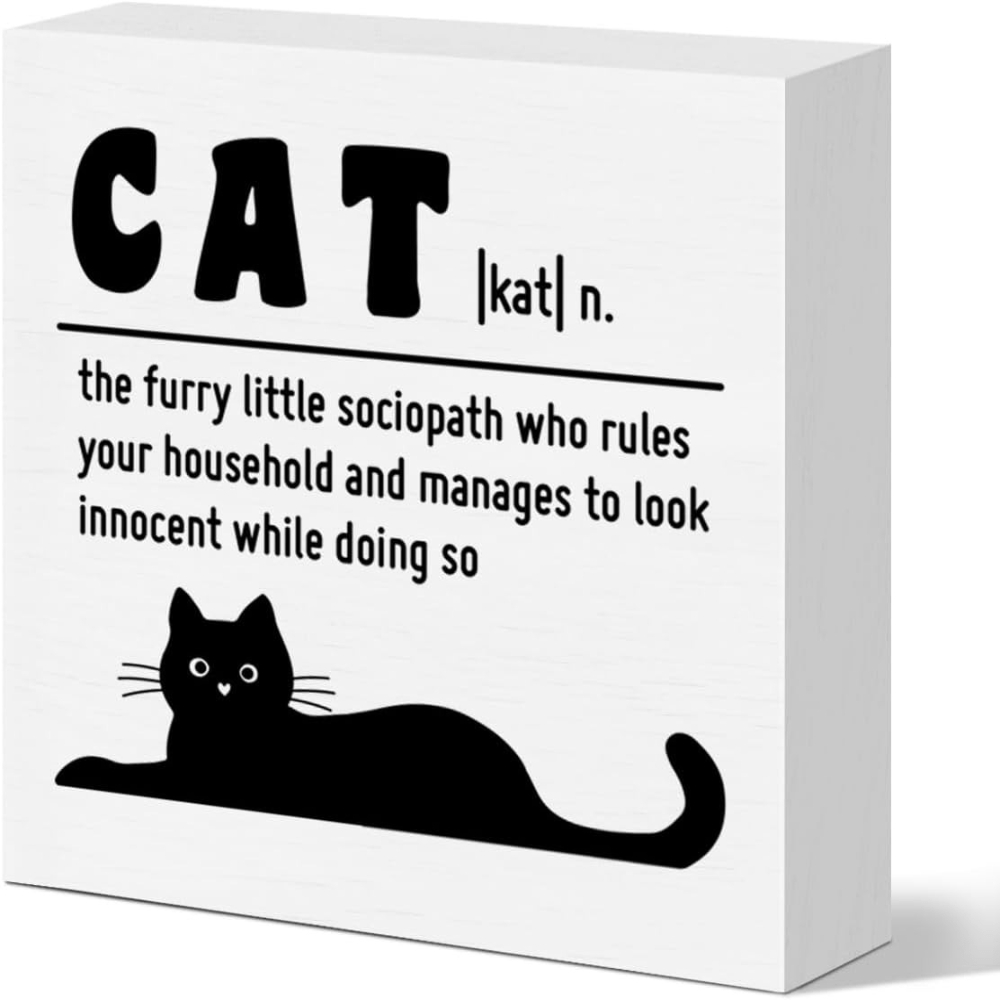 TEMU 2d Flat, Funny Cat Tabletop Decor Plaque - Pvc Square Suitable For Cat Owners, "the Furry Little Sociopath" Sign For Home Office & Bedroom,