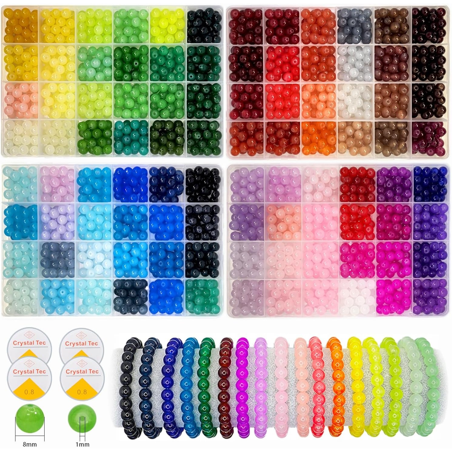 2500pcs 8mm Glass Beads Bracelet Making Kit, 96 Colors Crystal Beads For Jewelry Making, Of Round Beads Suitable For Beginners