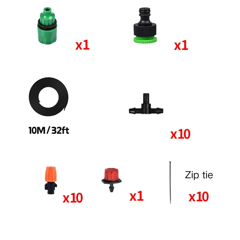 TEMU Système d'irrigation micro-porale portable de 10 mètres, ensemble de 34 pièces, kit de jardinage avec buses durables, système d'arrosage non