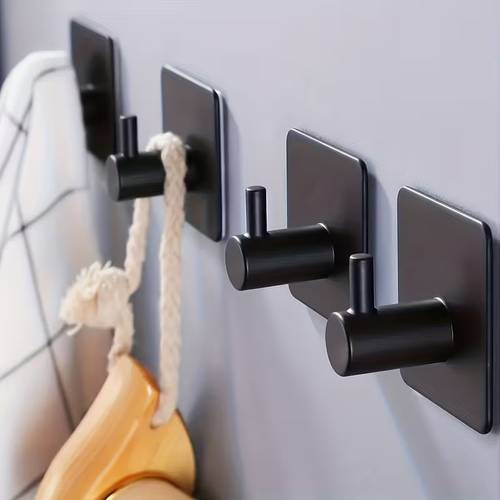 5pcs free punching bathrobe and towel hook storage and finishing simple black wall to install suitable for kitchen bathroom shower keys towels and coat hangers home door hook christmas wreath hook