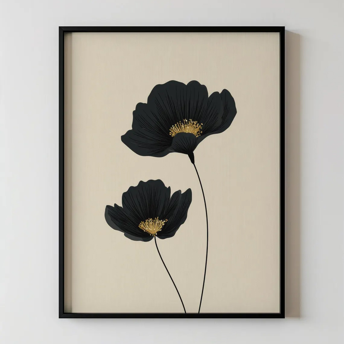 TEMU Moderne Minimalistische Beige & Zwarte Botanische Wanddecoratie - Neutrale Bloemen Canvas Geschikt voor Woonkamer, Huiswarming Cadeau, Lijstloze