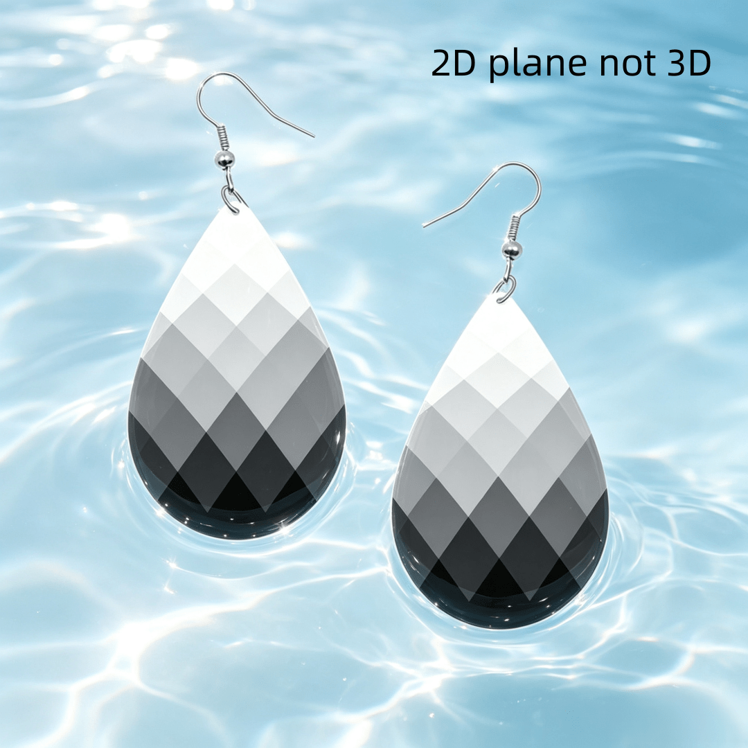 Black White Gradient Geometric Teardrop Earrings, Minimalist