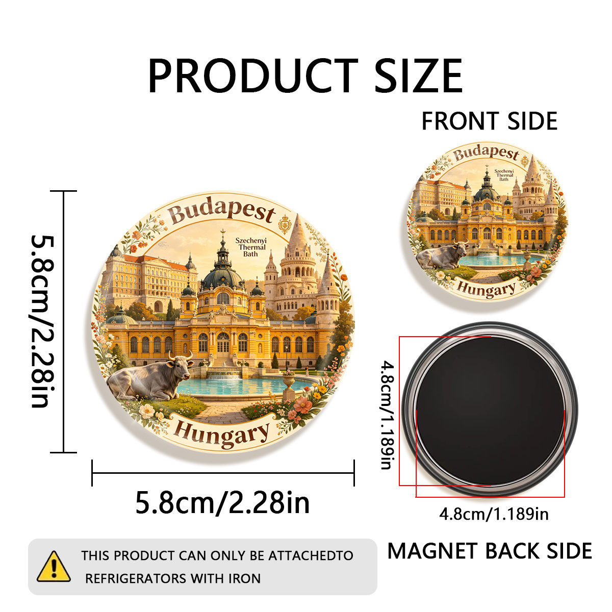 TEMU 1pc 2d Flat Hungary Durable Round Fridge Magnet, Suitable For Photos, Postcards, Etc. To , As A Kitchen Decoration., 2d Flat