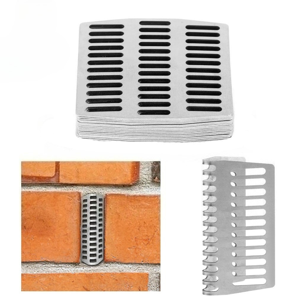 TEMU 9pcs Set Of Stainless Steel Brick Drain Hole Covers, Brick Wall Drain Hole Protectors, Brick Wall Mortar Repair Drain Hole Plug Sheets, Suitable