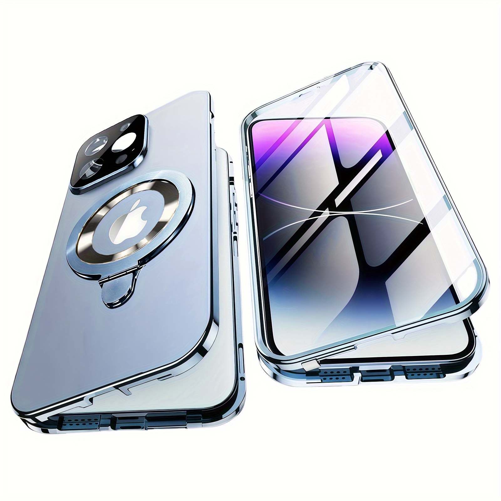 Image of Privacy Magnetic Case For Iphone 17/16/15/14/13/12 Pro Series, 2-in-1 Full Metal Frame Anti-peeping Screen Phone Case With Security Lock And Lens Protection, Strong Compatibility