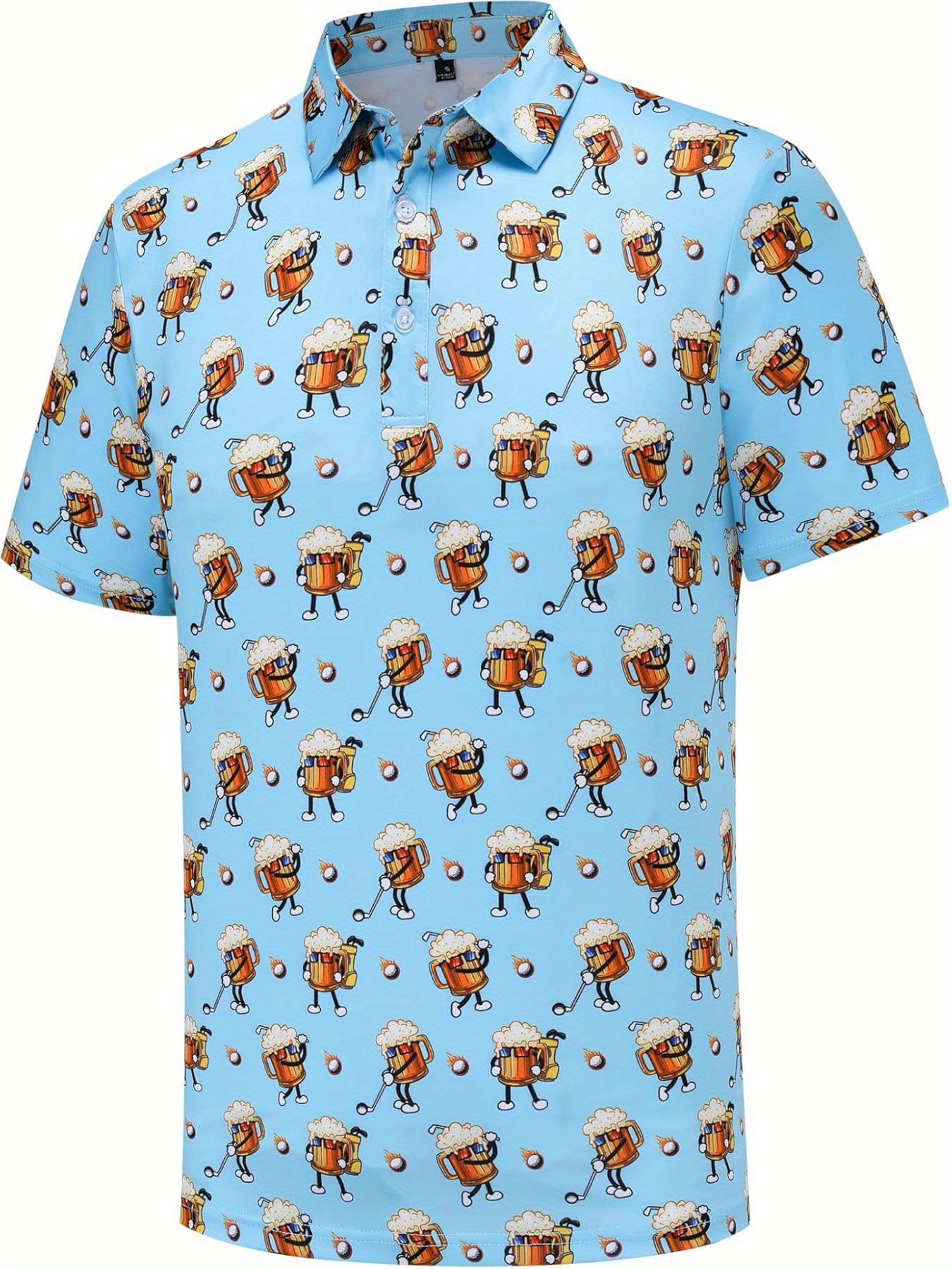 print design no texture flat printing mens fun golf cart print shirt moisture wicking breathable fabric short sleeve button up machine washable regular fit casual athletic wear suitable for golf   humorous golf course apparel