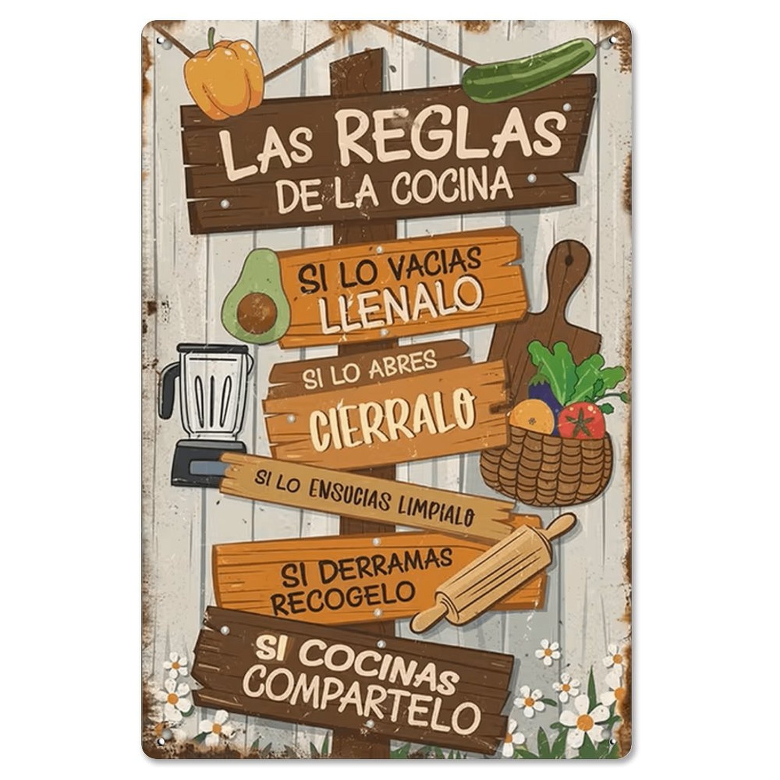 TEMU 2D - 1 pieza de pared de madera 2D | Las Reglas de la Cocina en Español Letrero de las Reglas de la Cocina, Decoración del Hogar de Otoño,