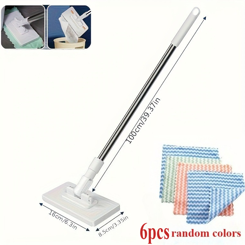 Image of 7pcs/set (1pc Mop And 6pcs Random Color Cloths) Hand Wash Free Lazy Flatbed Mop For Wet And Dry Use, Reusable Press Clip Mop, For Kitchen, Bathroom, Window, And Floor, Multifunctional Cleaning Tool
