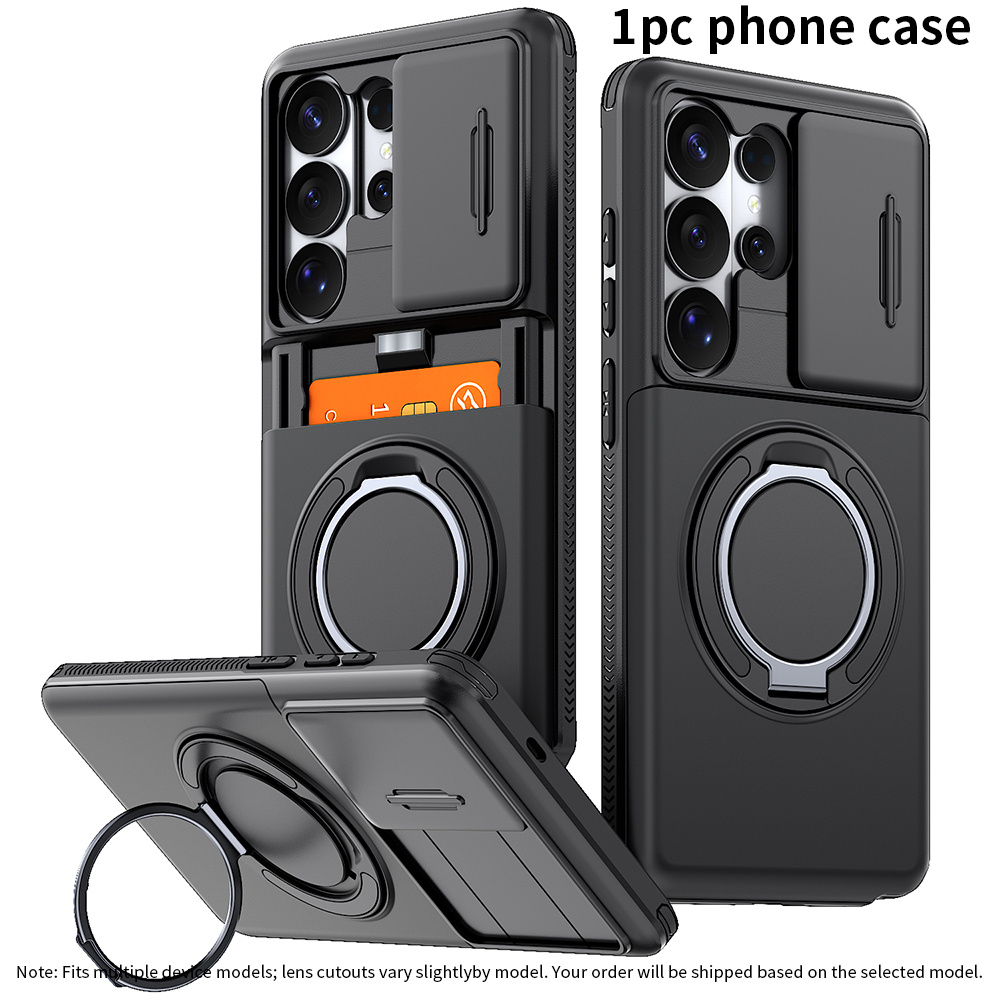 TEMU Phone Case: New Sliding Lens Cover Wallet Phone Case With Card Slot & 360° Rotatable Kickstand For Galaxy S26ultra S26 S26plus S26 Fe S25 S24