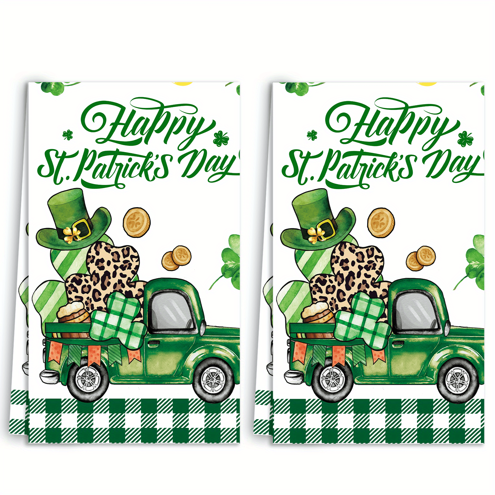 

2pcs. Happy St'patrick's Day. Seasonal Kitchen Towels Set. St'patrick's Day Seasonal Holidays Truck Dish Towels St'