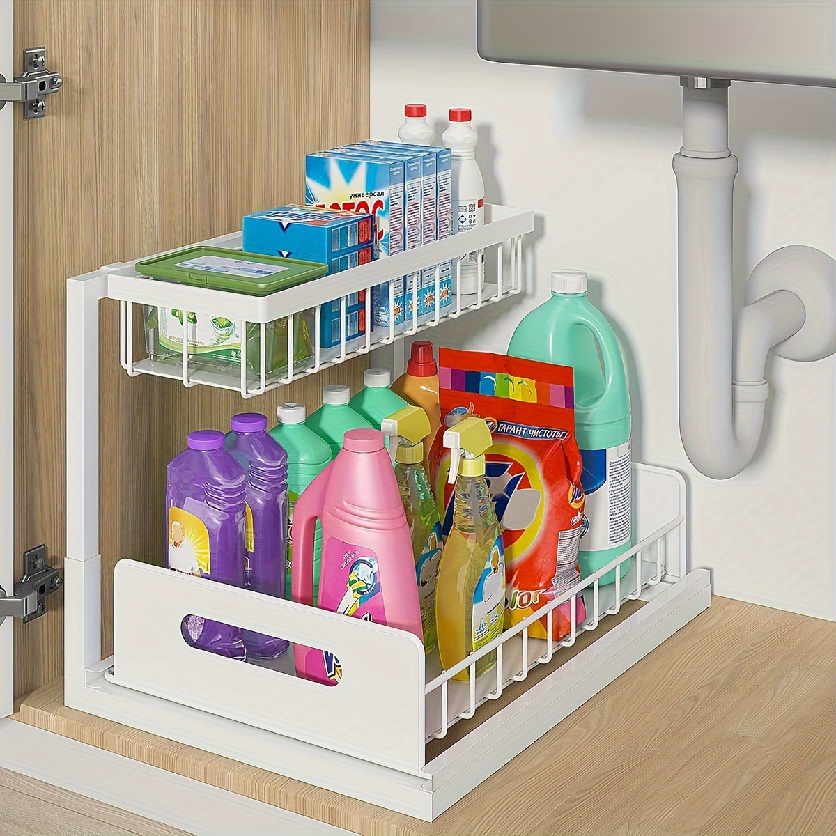 TEMU Under-sink Storage And Shelving Unit, Sliding Pull-out Cabinet Shelf Organizer For Under Sink, Metal Sliding Drawer For Kitchen Bathroom Pantry
