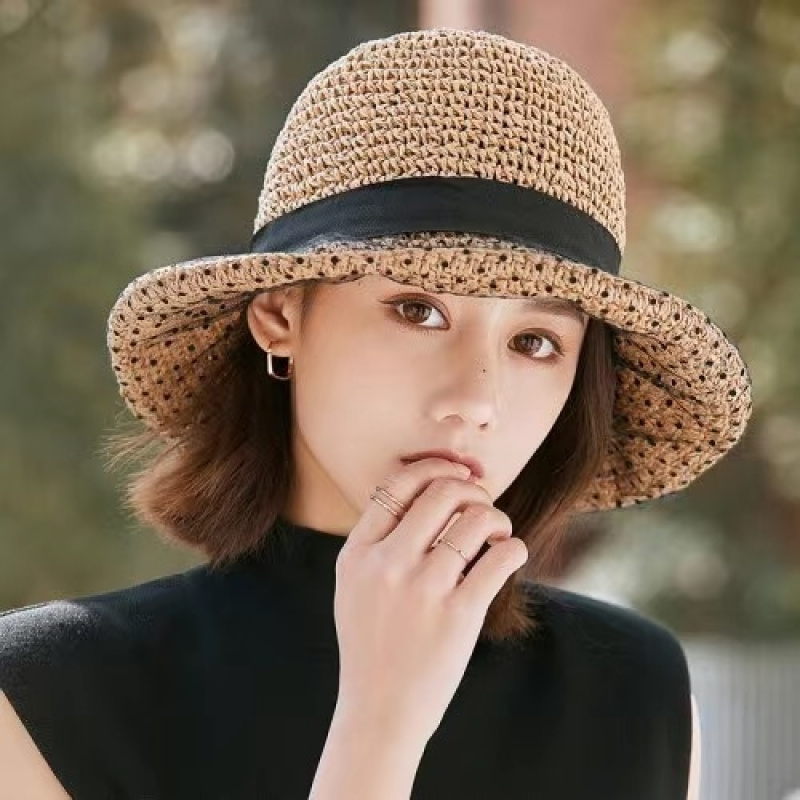 TEMU 麦わら帽子、和風ビーチハット、フェイスカバーハット、レディース 夏用メッシュ 新作フィッシャーマンハット、帽子、春秋用ハット