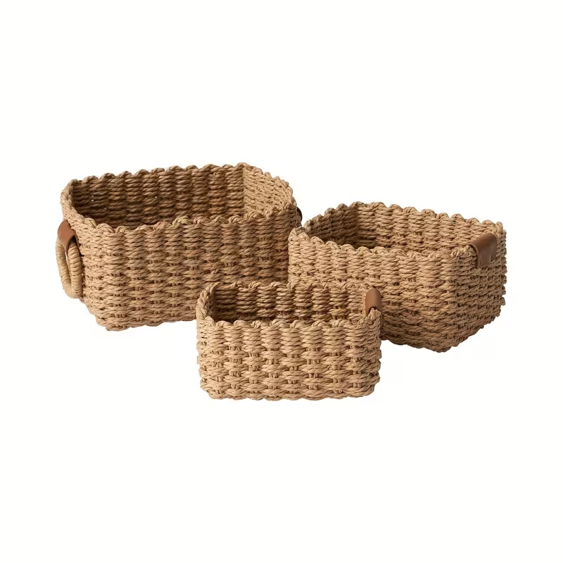 TEMU 3pcs Paper Rope Storage Baskets, Bohemian Home Decor, Suitable For Bathroom, Bedroom, Living Room - Decorative Farmhouse Style Storage