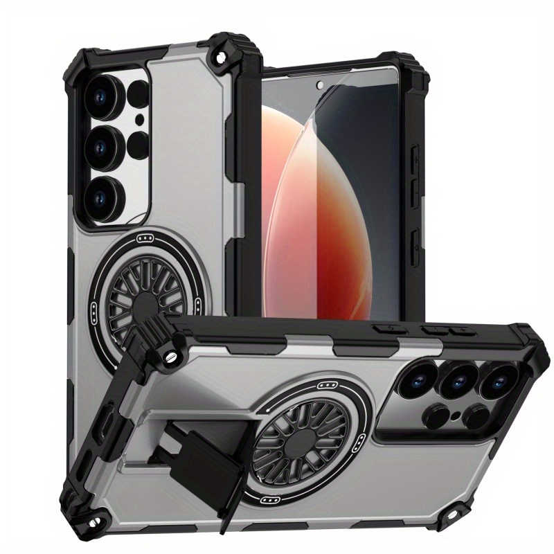 TEMU Phone Case: Rotating Turntable Magnetic Wireless Charging Invisible Stand Thickened Corner Protection Phone Case For S24/s24 Plus/s24 Ultra/s24
