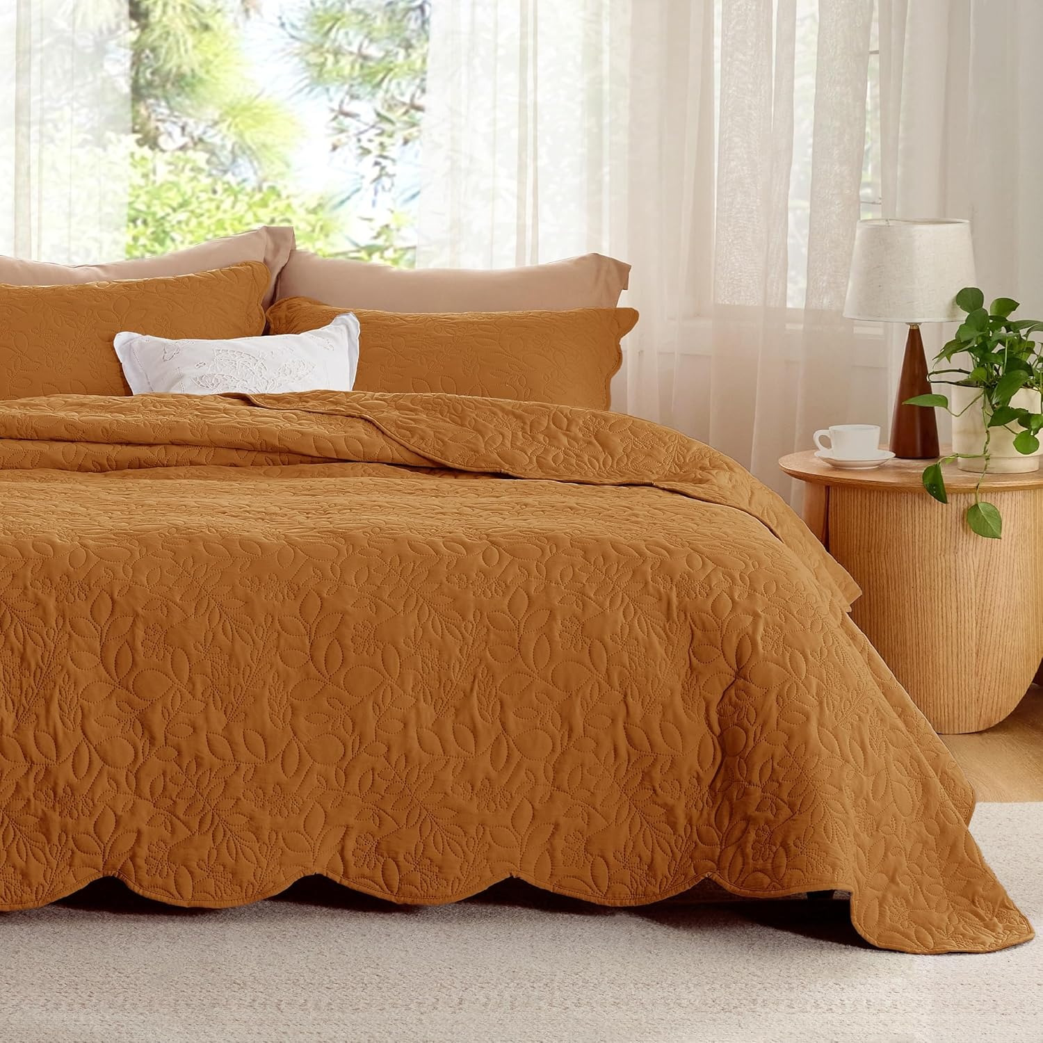 

Bedsure 2pcs/3pcs Quilt Set - Honey Ginger Bedspread, Pre-washed Coverlet, Polyester Flat Woven Bedding With Pillow Sham, Machine Washable