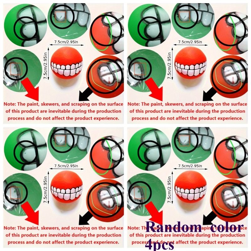 TEMU 4pcs Random Color Assorted Varieties Teeth Pattern Dog Chew Ball Toy - Squeak Toys For Aggressive Chewers, Tough And Durable, Squeaky And