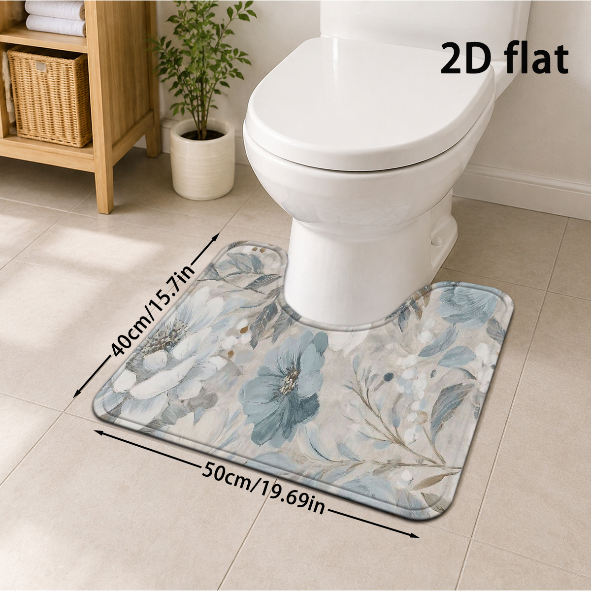 TEMU 1pc Suitable For Home Decor Vintage Floral Bath Rug - Non-slip U-shaped Toilet Mat With Soft Thickened Absorbent Floor, / Backing Suitable For