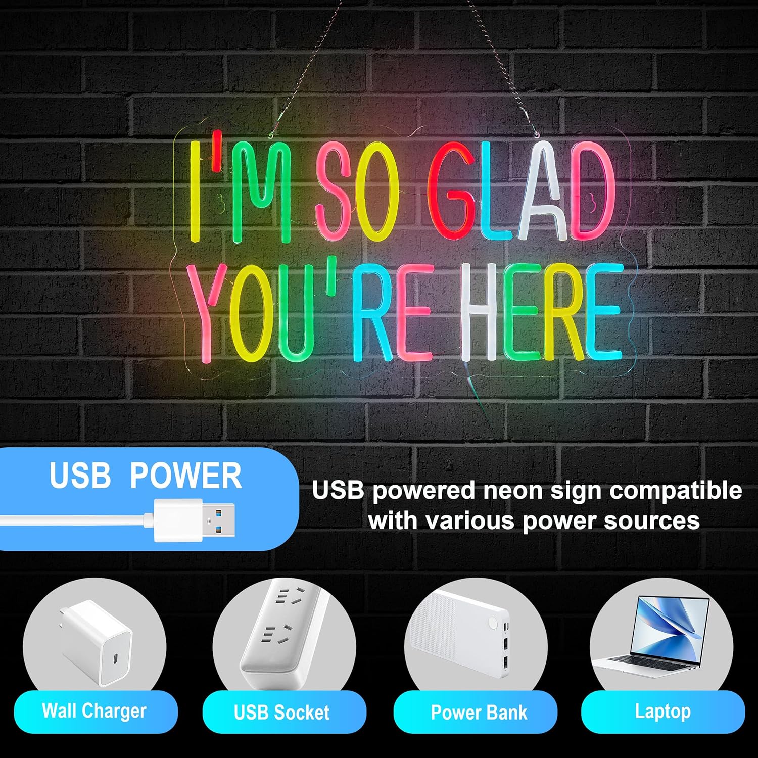 I'M So Glad You're Here Neon Light for Classroom Decoration